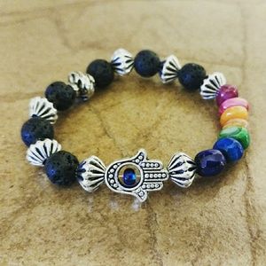 Chakra black lava stone bracelet